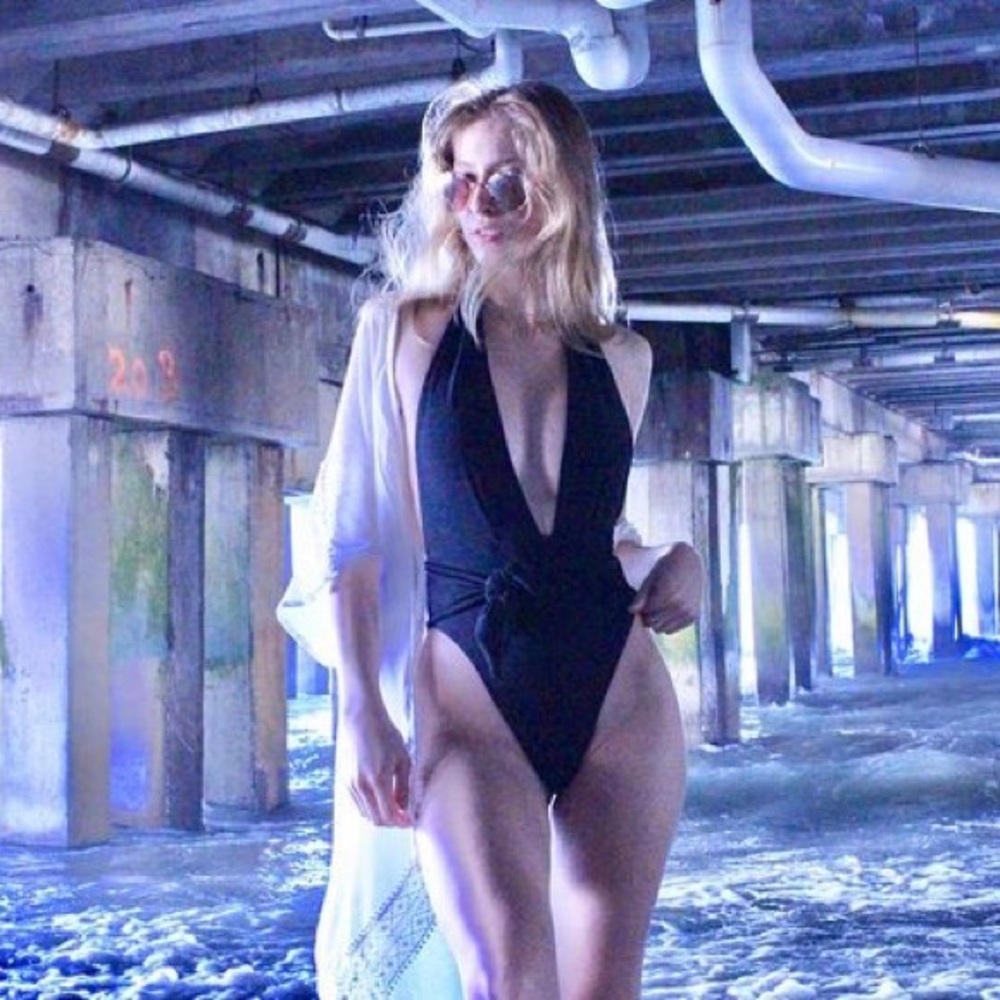 Black Halter One Piece Bathing Suit